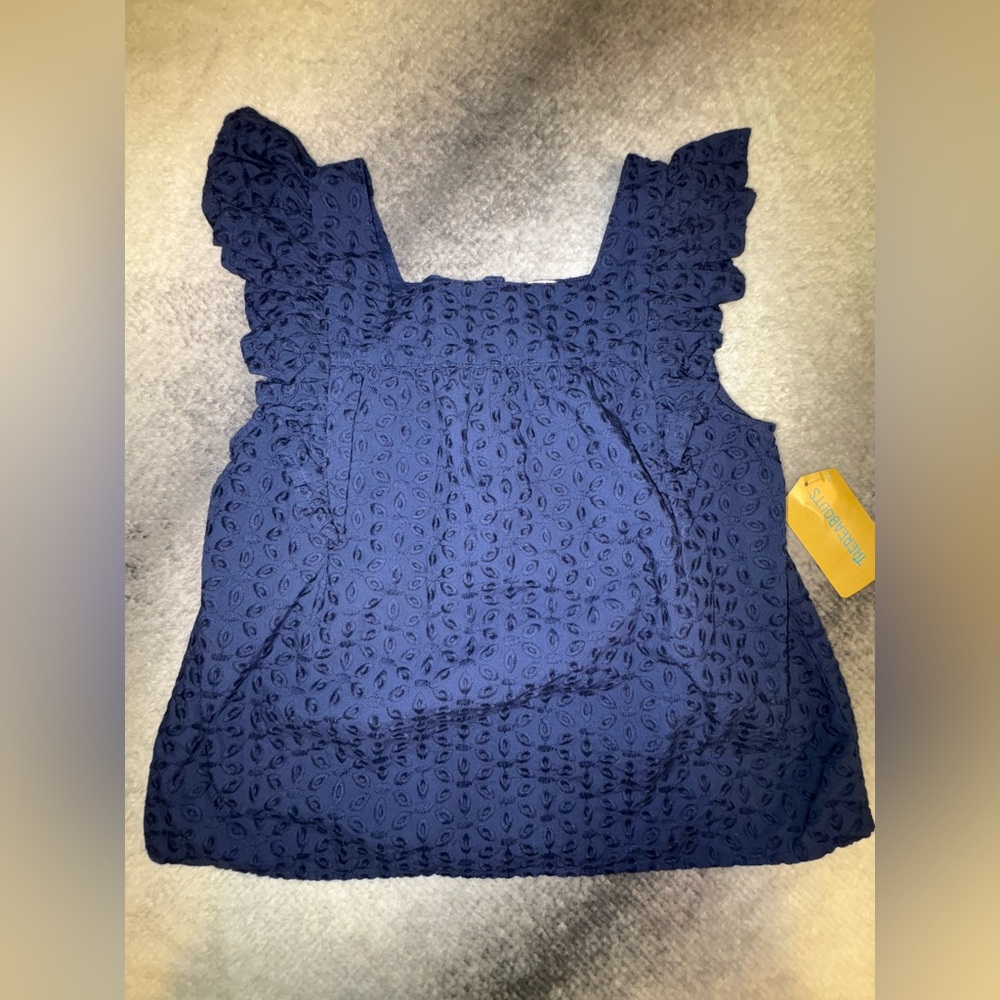 NWT Thereabouts Girls Teens Navy Blue Flutter Sleeve Textured‎ Blouse Top 10 12